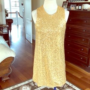 Gold sequined shift dress